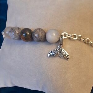 .925 Sterling Silver and Agate Bracelet with Whale Tail Charm 7"-8.5"